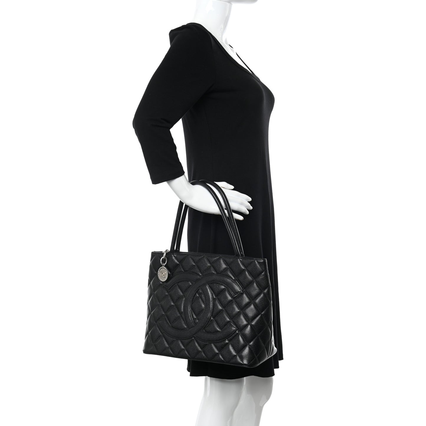 Caviar Quilted Medallion Tote Black