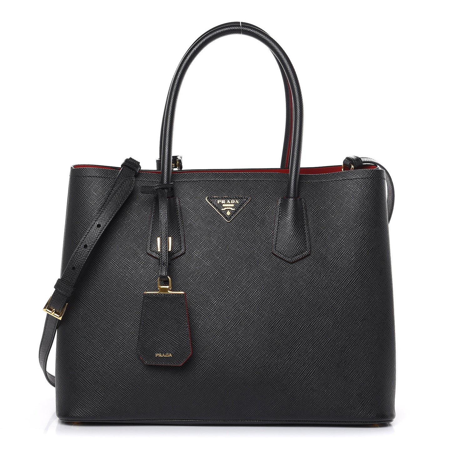 Saffiano Cuir Large Double Bag Black Fuoco
