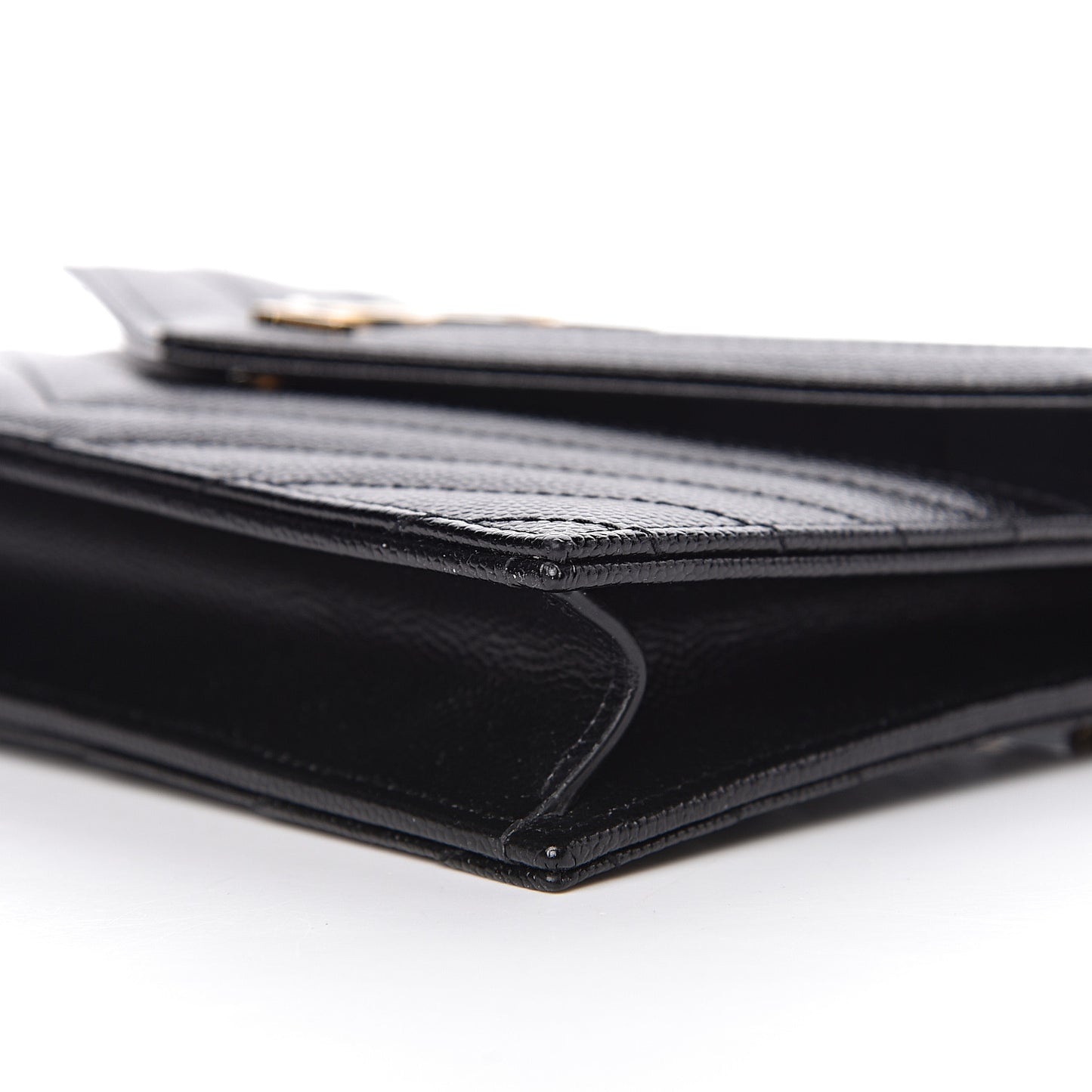 Grain De Poudre Matelasse Chevron Monogram Envelope Chain Wallet Black