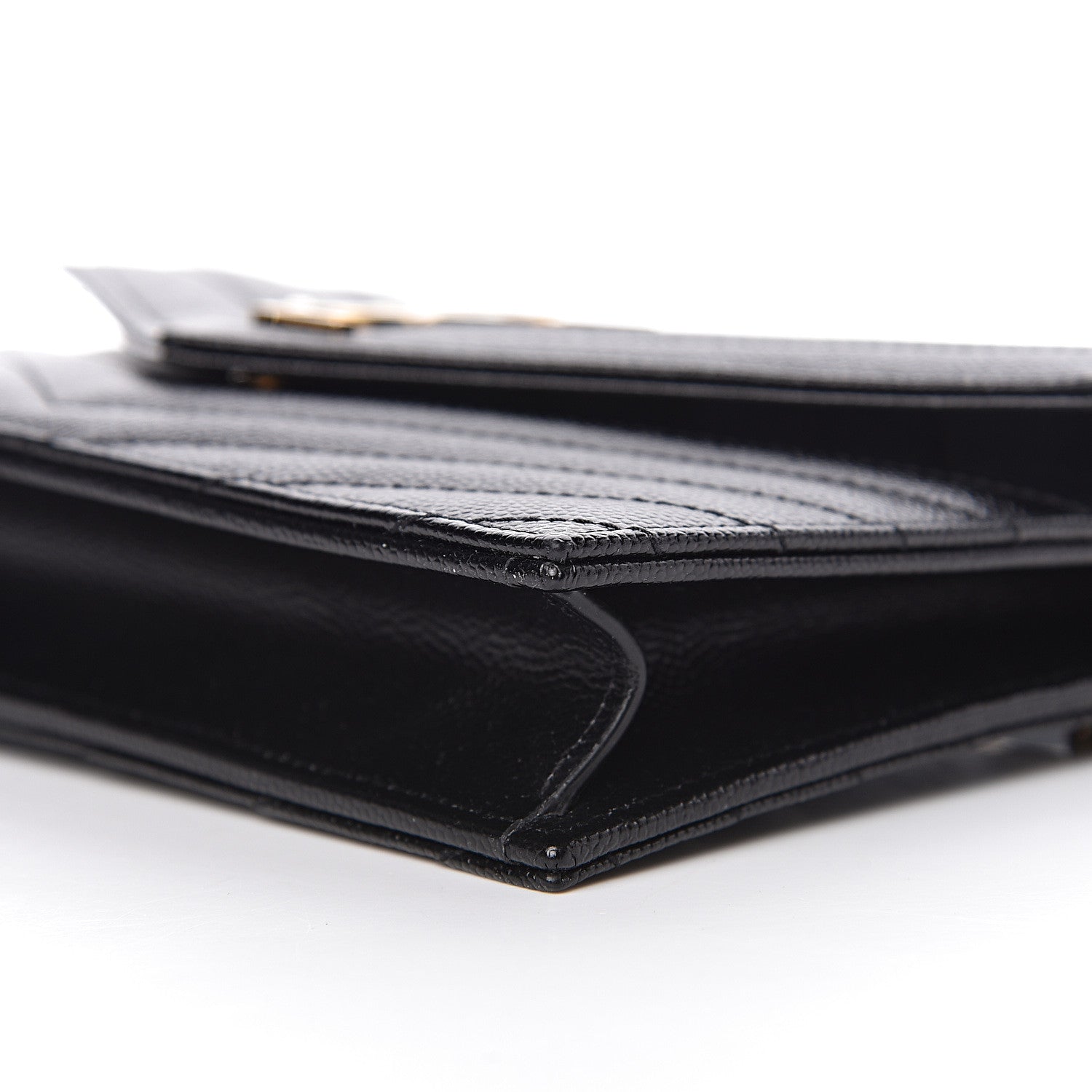 Saint Laurent Grain De Poudre Matelasse Chevron Monogram Envelope Chain Wallet Black 8 of 10