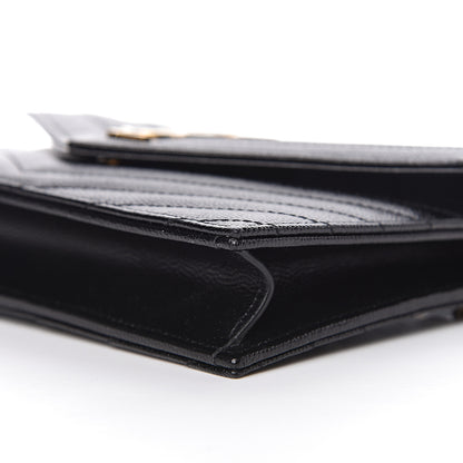 Saint Laurent Grain De Poudre Matelasse Chevron Monogram Envelope Chain Wallet Black 8 of 10
