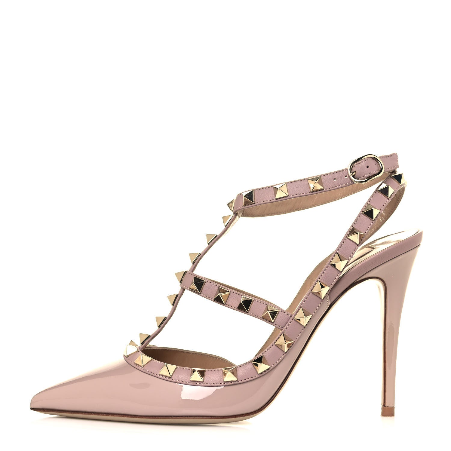 Valentino Garavani Patent Rockstud Ankle Strap Pumps 37.5 Poudre 1 of 8