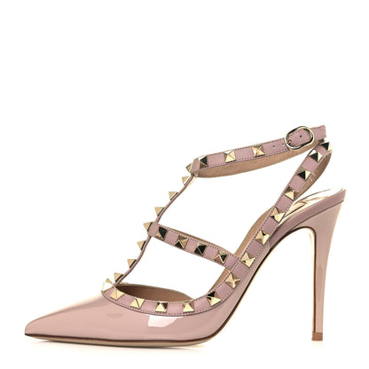 Valentino Garavani Patent Rockstud Ankle Strap Pumps 37.5 Poudre 1 of 8