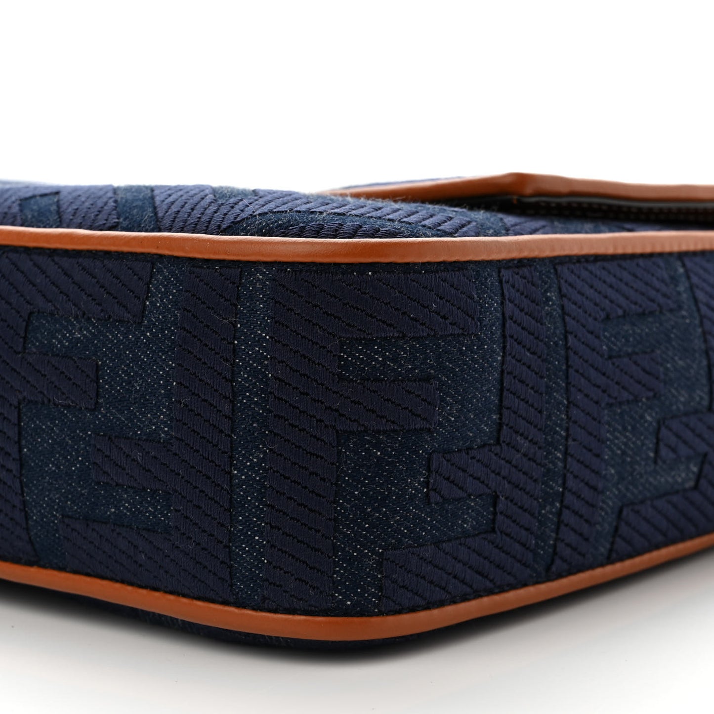 Denim Vitello King FF Embroidered Large Baguette Blue Cuoio