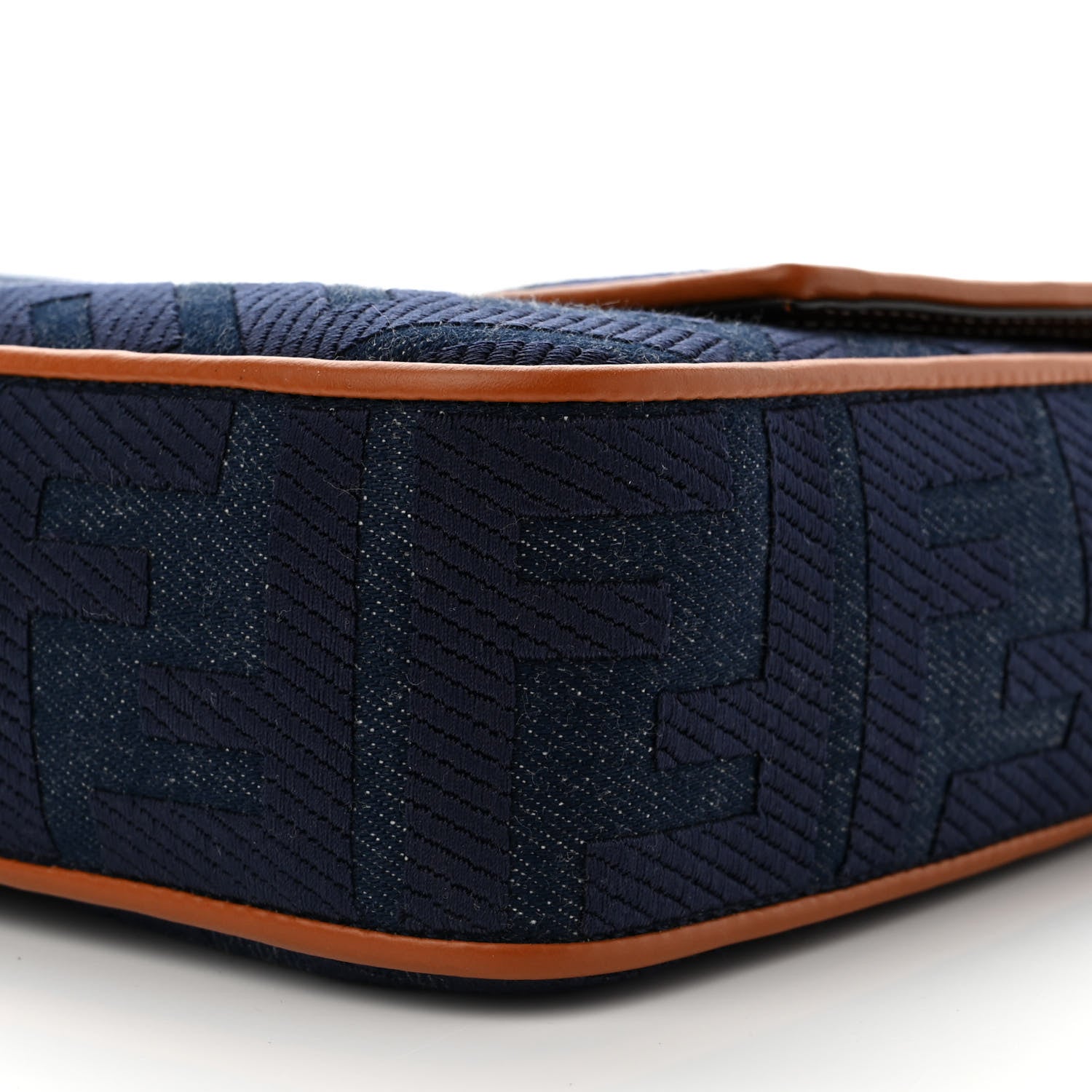 Fendi Denim Vitello King FF Embroidered Large Baguette Blue Cuoio 10 of 11