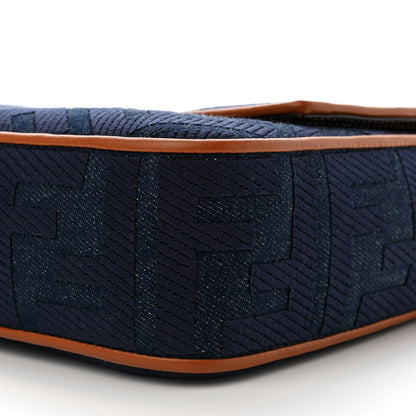 Fendi Denim Vitello King FF Embroidered Large Baguette Blue Cuoio 10 of 11