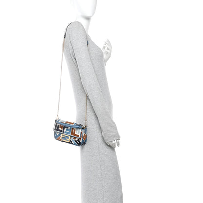 Fendi Canvas Vitello King Seta FF Embroidered Mini Baguette Blue Multicolor 2 of 11