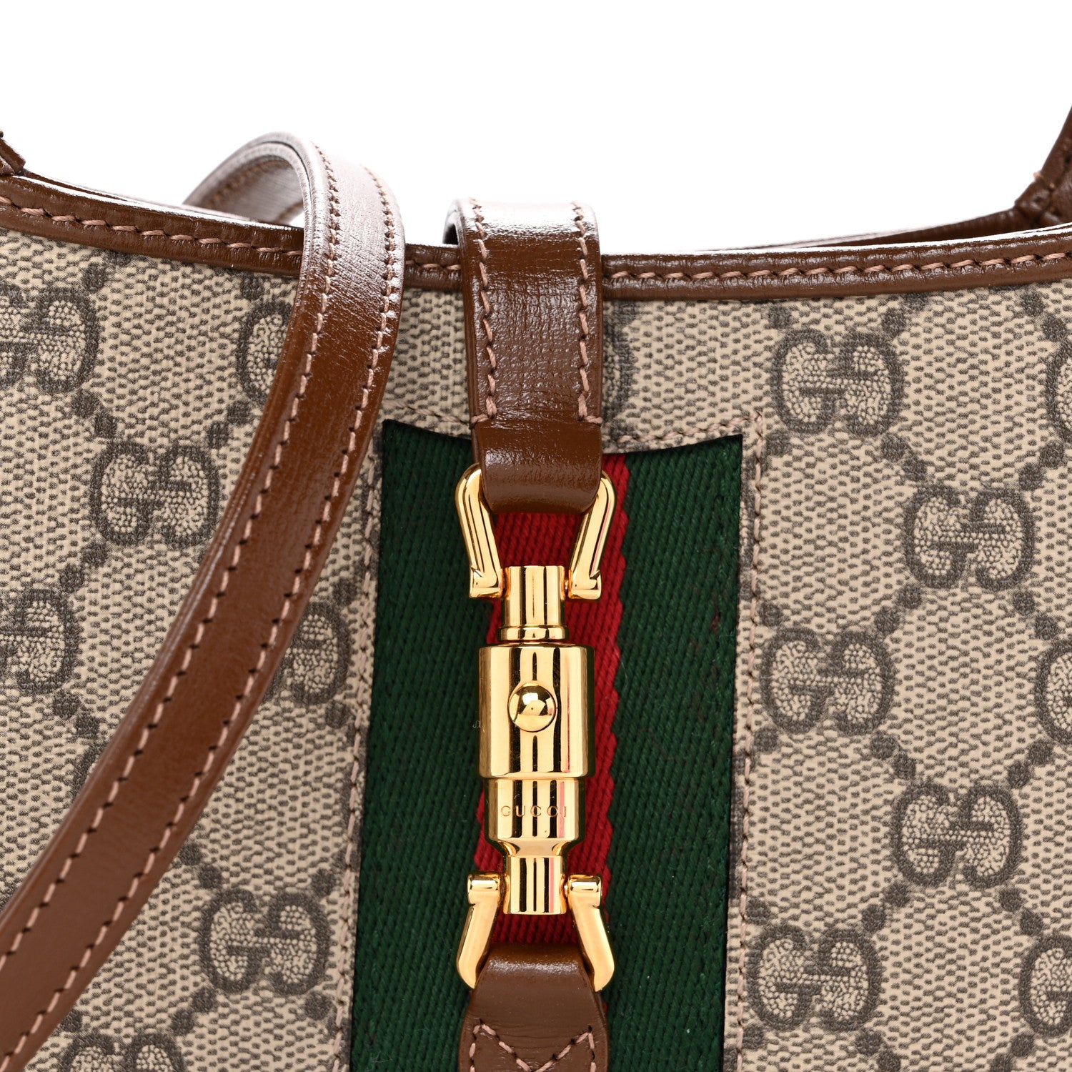 Gucci GG Supreme Monogram Azalea Calfskin Web Mini Jackie 1961 Hobo Beige Ebony Brown Sugar 8 of 10