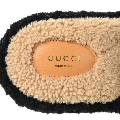 Gucci Shearling Interlocking G Womens Elea Platform Slide Wedge Sandals 37 Black Butterscotch 7 of 8