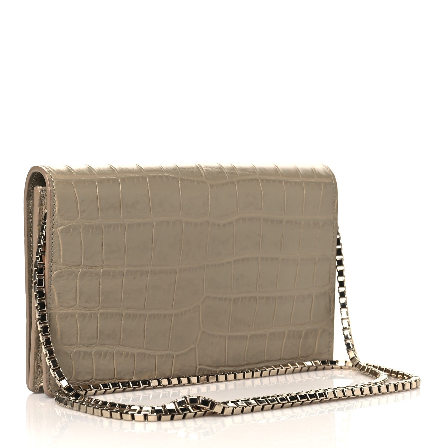 Calfskin Crocodile Embossed Classic Gold Hardware Wallet on Chain Beige Latte