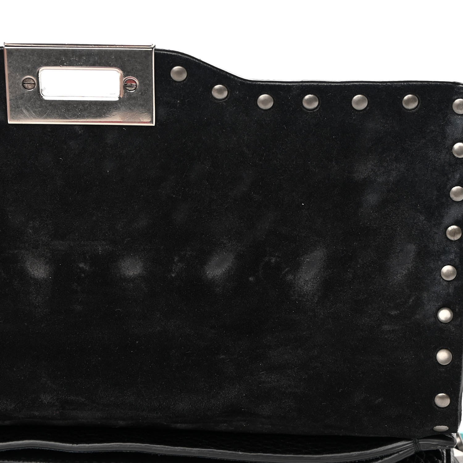 Valentino Garavani Calfskin Embroidered Medium Guitar Strap Rockstud Rolling Flap Saddle Bag Black 10 of 16