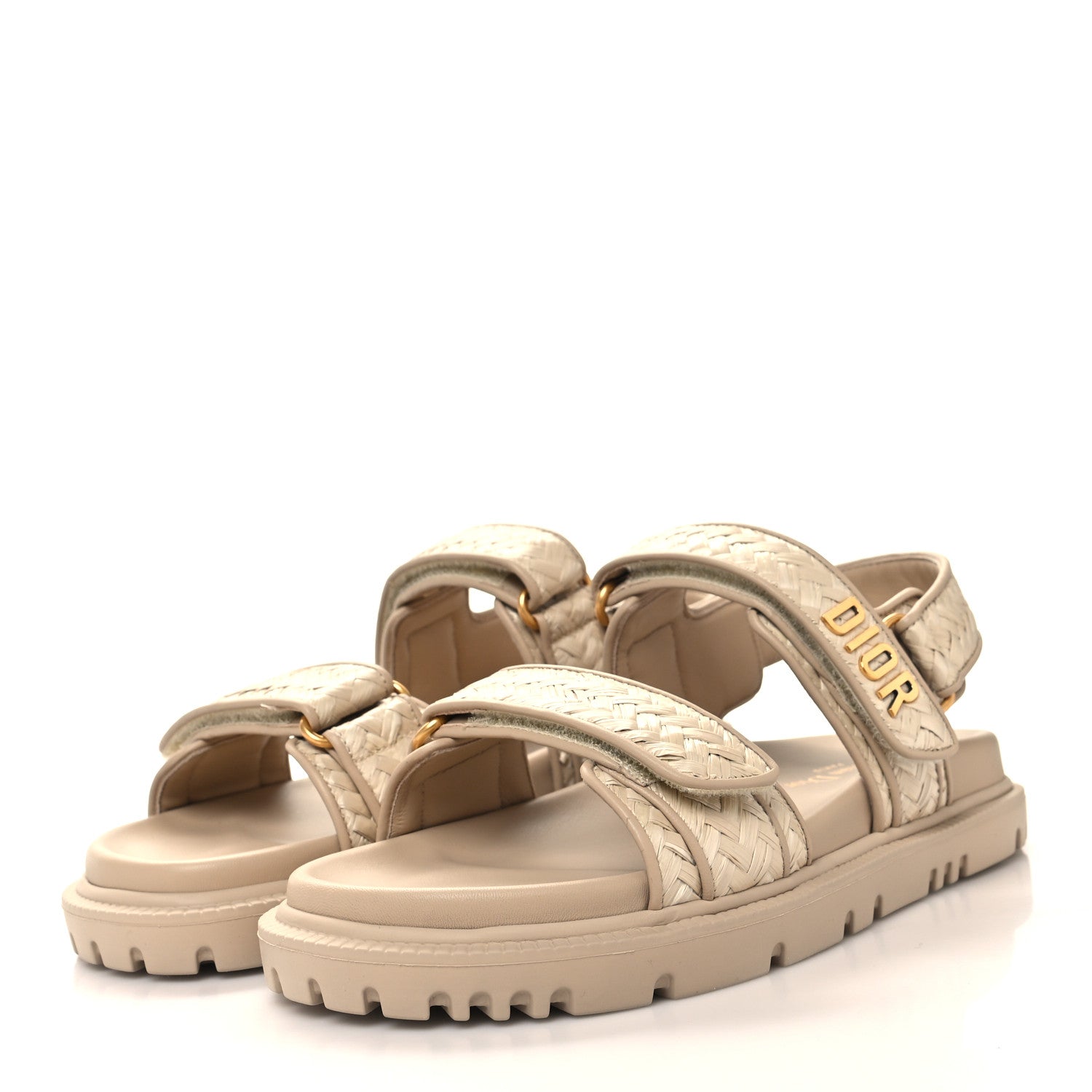 Christian Dior CHRISTIAN Woven Raffia Jute Dioract 10mm Sandals 37 Beige 3 of 8