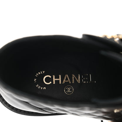 Chanel Shiny Lambskin Quilted Lace Up Combat Boots 38 Black 7 of 8