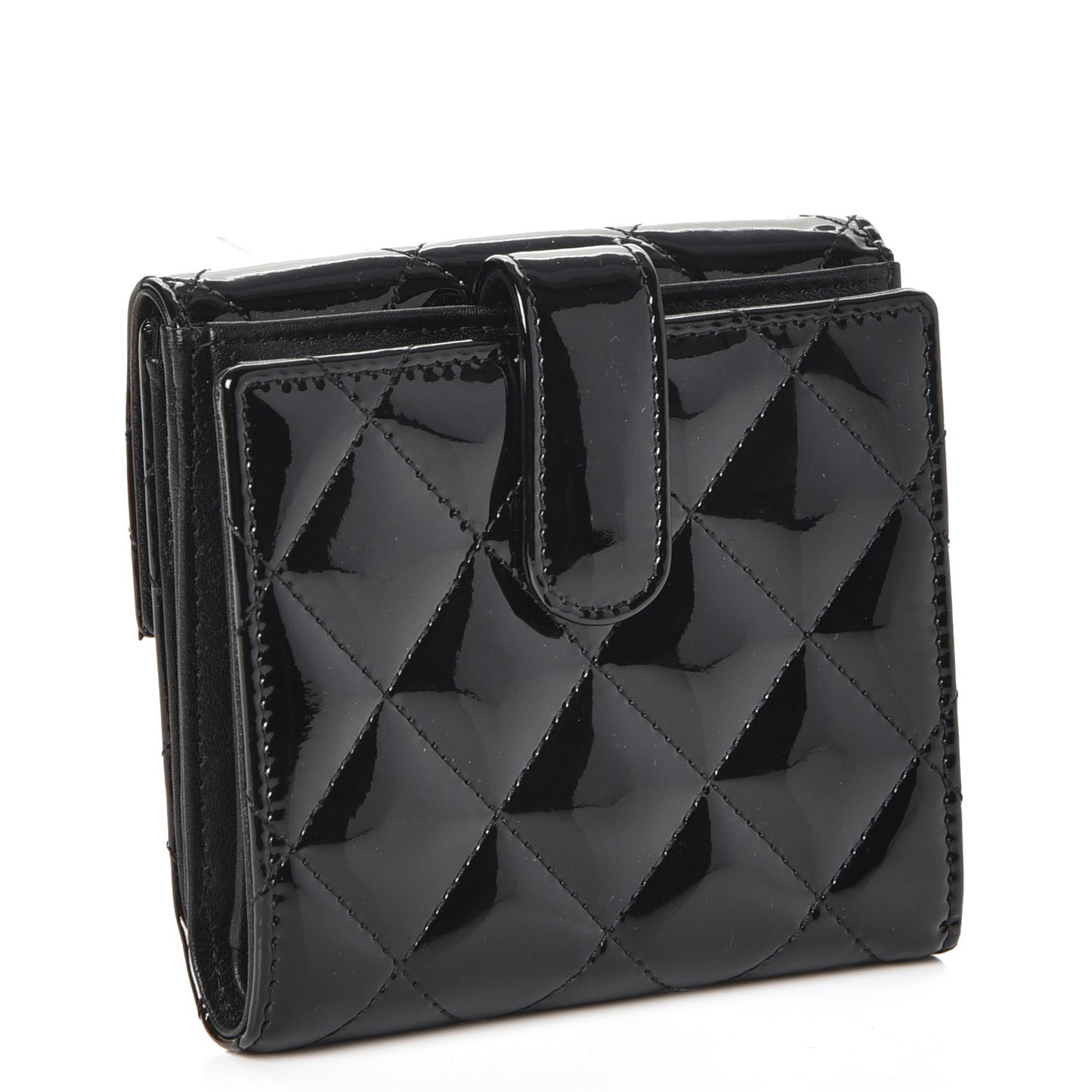 Patent Quilted Compact French Flap Wallet Black