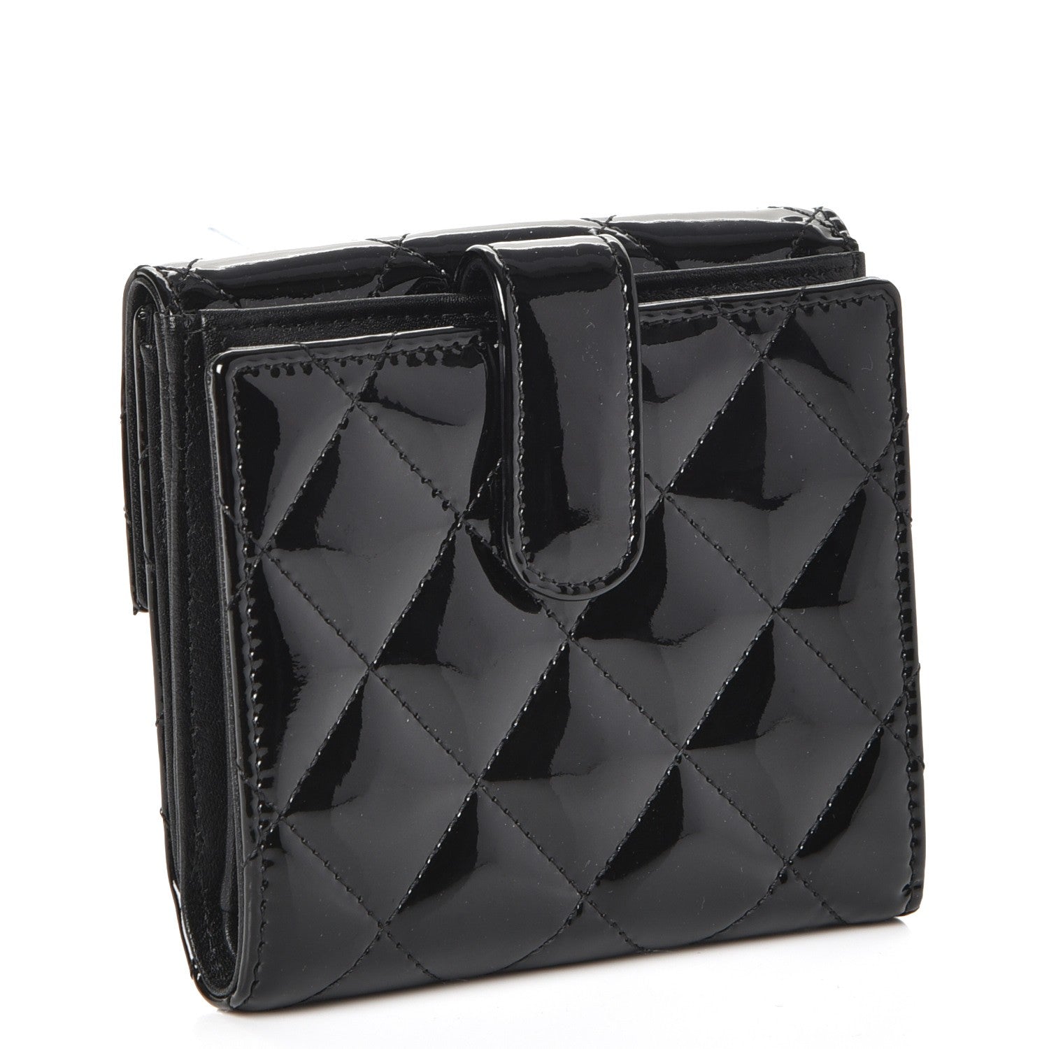 Chanel Patent Quilted Compact French Flap Wallet Black 3 of 9