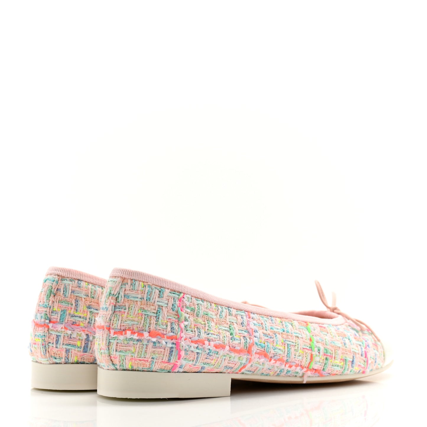 Cotton Tweed Patent Calfskin Cap Toe Ballerina Flats 36.5 Light Pink Multicolor White
