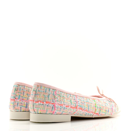 Chanel Cotton Tweed Patent Calfskin Cap Toe Ballerina Flats 36.5 Light Pink Multicolor White 4 of 12