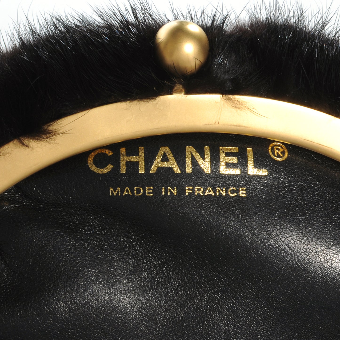 Jeweled Mink Wristlet Evening Bag Black