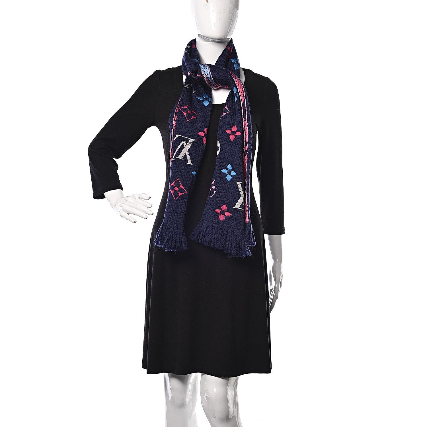 Louis Vuitton Wool Silk Rainbow Logomania Scarf Navy 2 of 3