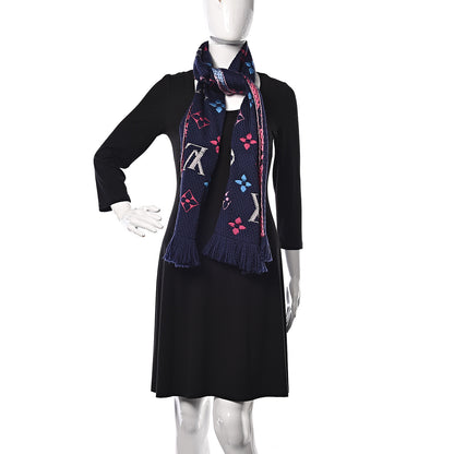 Louis Vuitton Wool Silk Rainbow Logomania Scarf Navy 2 of 3