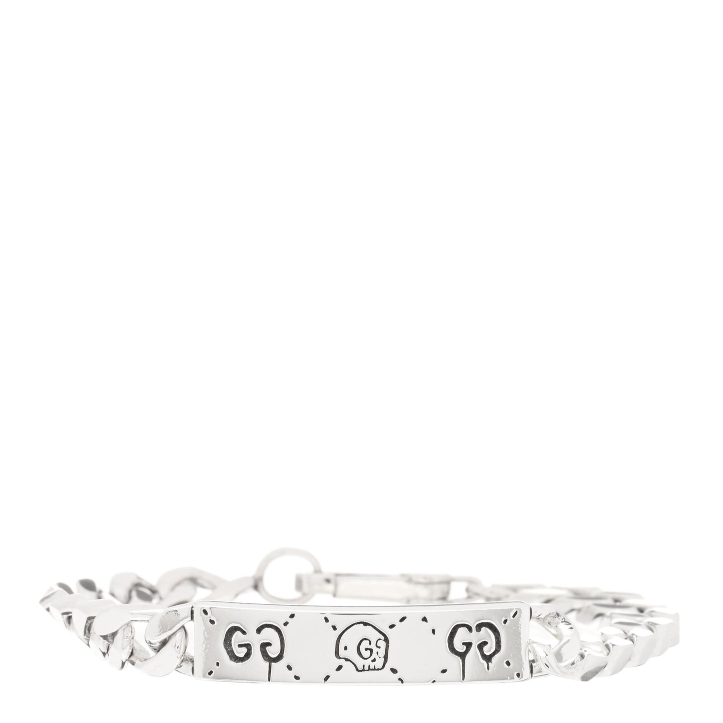 Sterling Silver GucciGhost Hamlet Skull ID Chain Bracelet