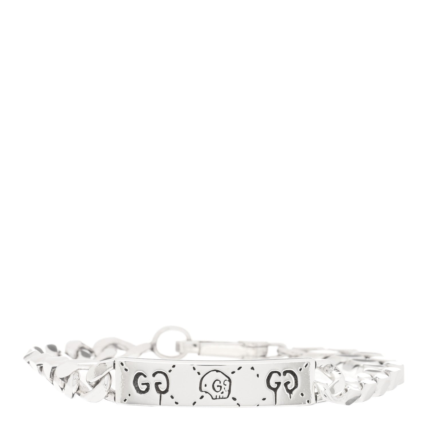 Gucci Sterling Silver GucciGhost Hamlet Skull ID Chain Bracelet 1 of 4