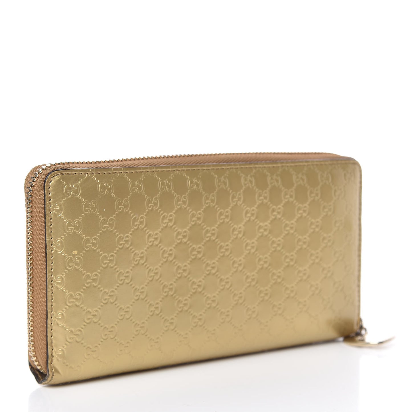 Shine Microguccissima Heart Zip Around Wallet Gold