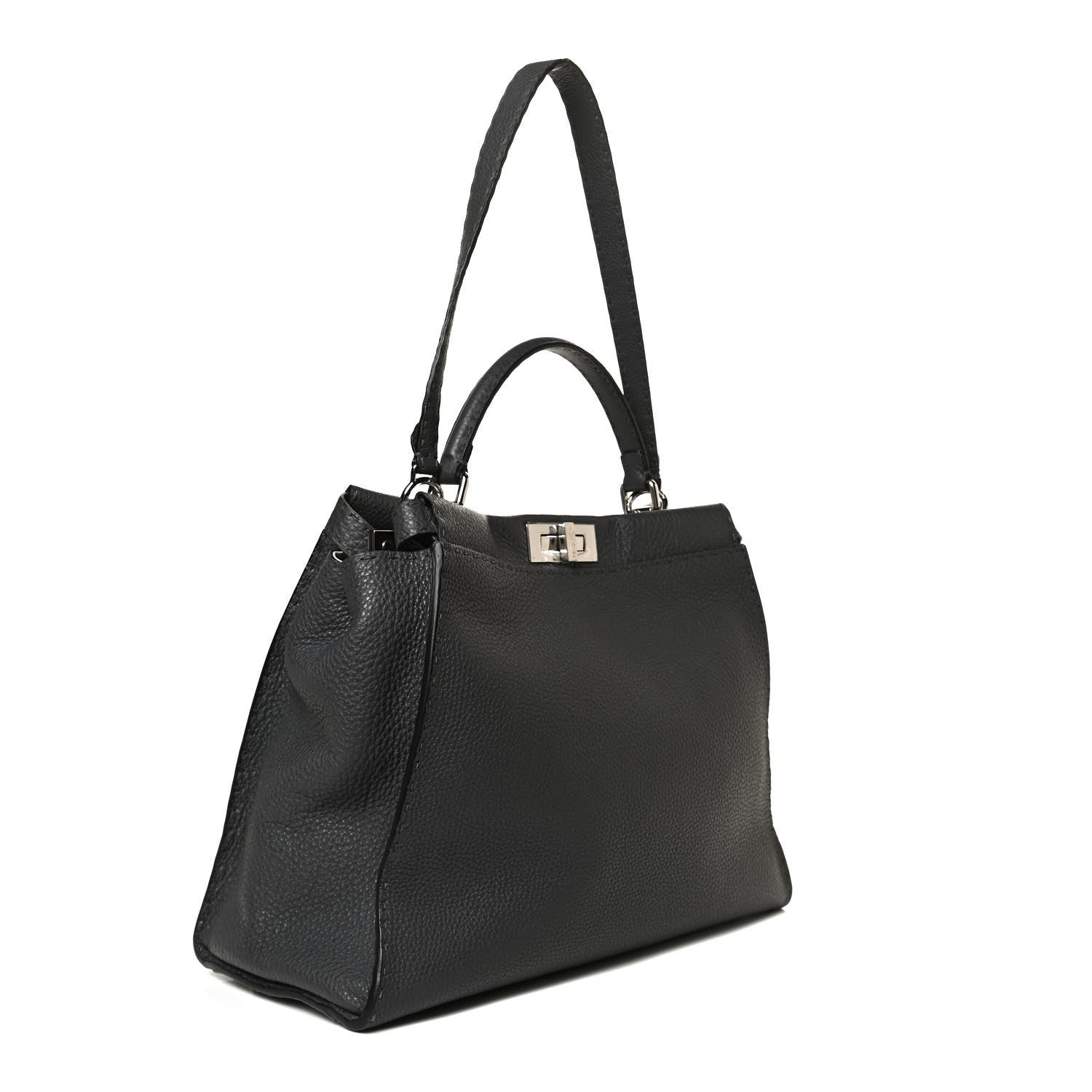 Fendi Cuoio Romano Selleria Bi-Color Large Peekaboo Iconic Satchel Asfalto Latte 3 of 12