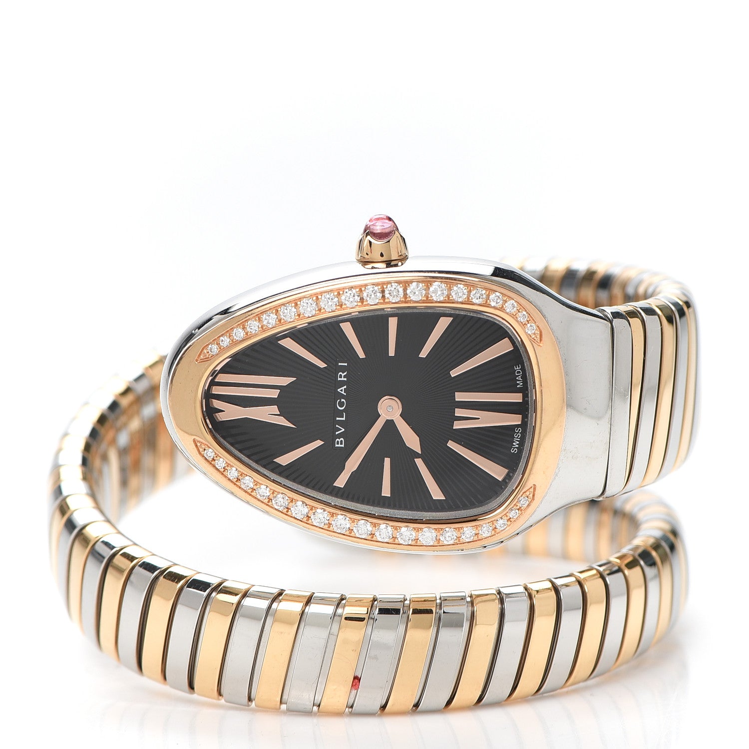 Bulgari Stainless Steel 18K Rose Gold Diamond Bezel 35mm Serpenti Tubogas Quartz Watch Black 2 of 4