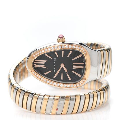 Bulgari Stainless Steel 18K Rose Gold Diamond Bezel 35mm Serpenti Tubogas Quartz Watch Black 2 of 4