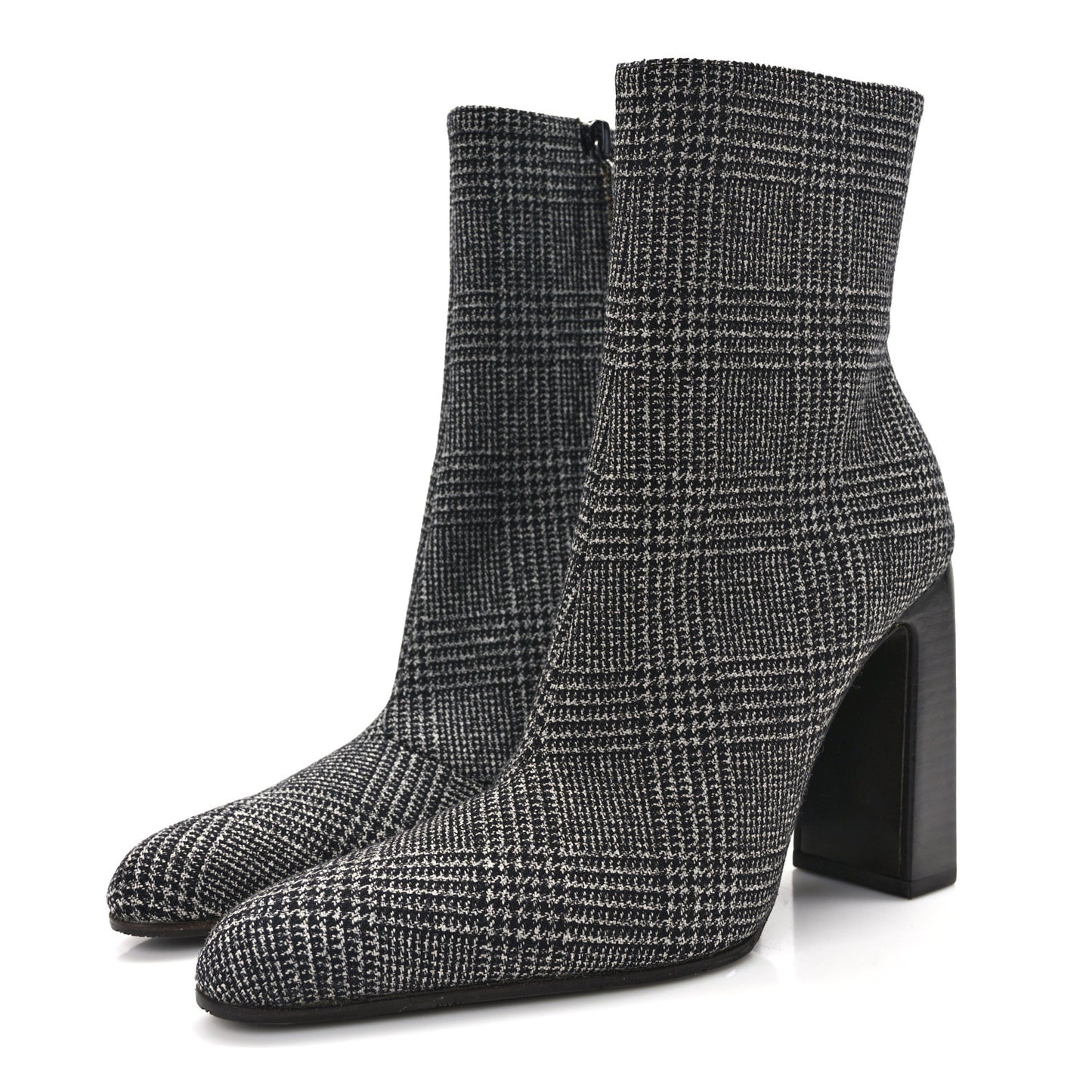 Wool Plaid Ankle Boots 35 Black White