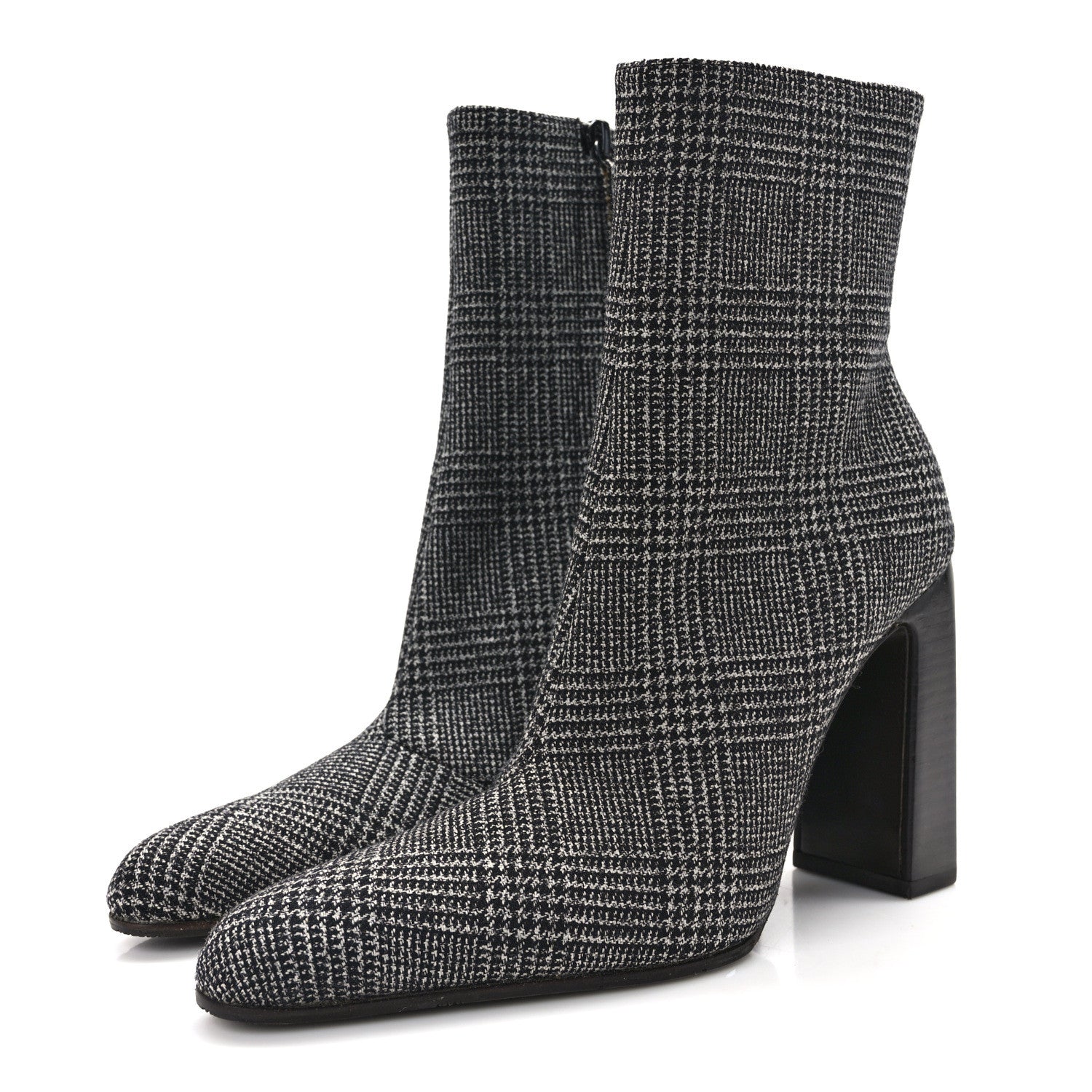 Balenciaga Wool Plaid Ankle Boots 35 Black White 3 of 9