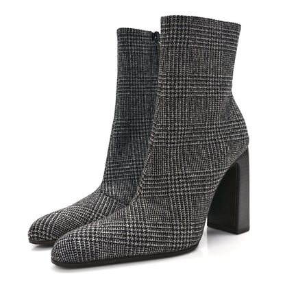 Balenciaga Wool Plaid Ankle Boots 35 Black White 3 of 9