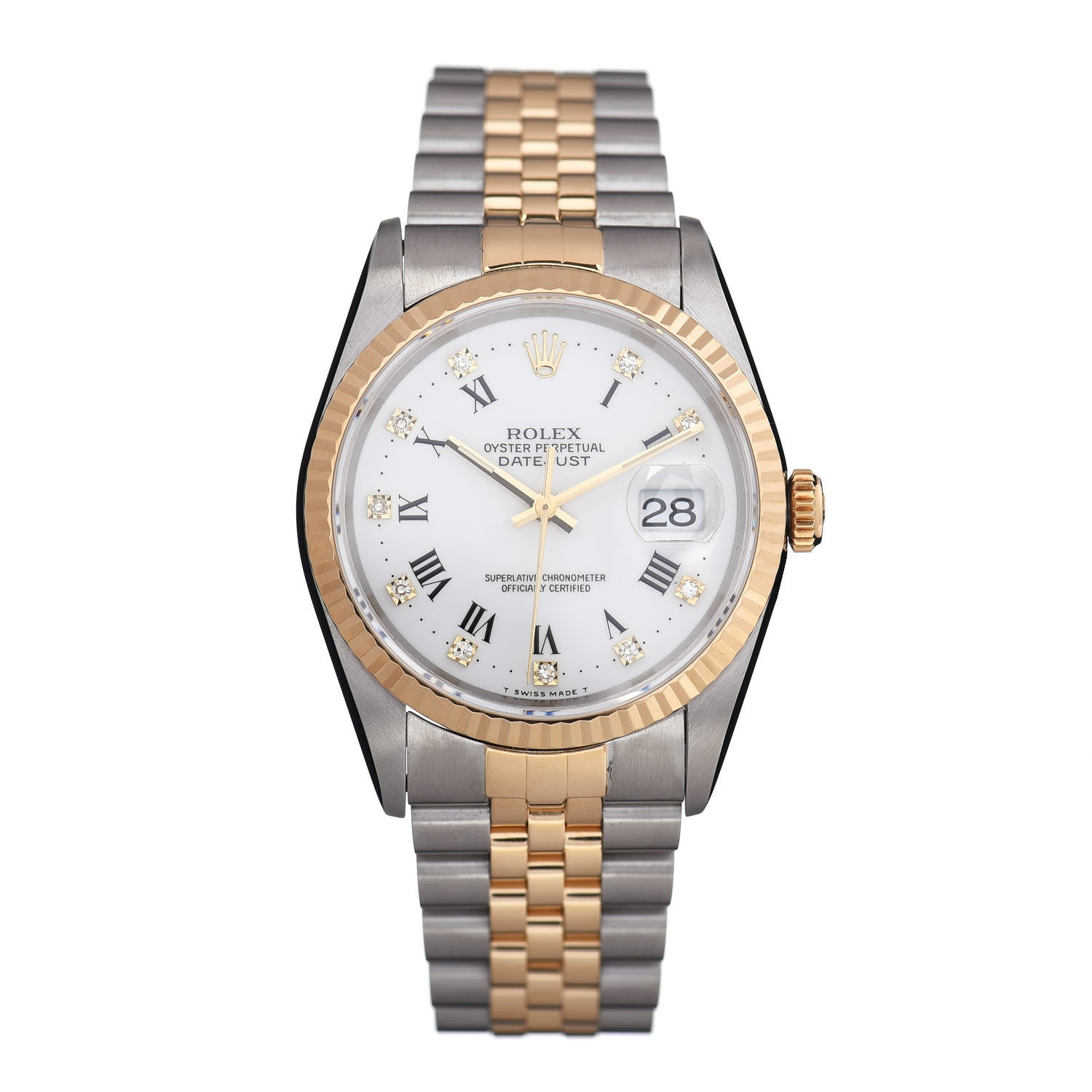 Rolex Stainless Steel 18K Yellow Gold Diamond 36mm Oyster Perpetual Datejust Watch White Roman 16233 1 of 4