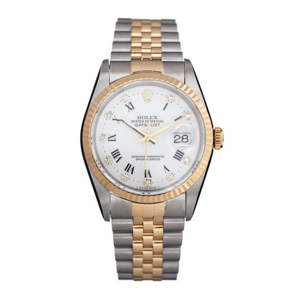 Rolex Stainless Steel 18K Yellow Gold Diamond 36mm Oyster Perpetual Datejust Watch White Roman 16233 1 of 4