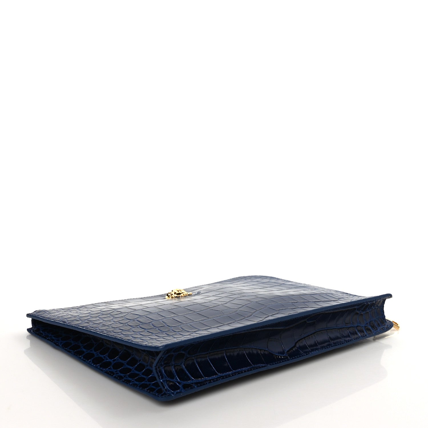 Versace Crocodile Embossed Calfskin Medusa Small Zip Clutch Blue 4 of 8