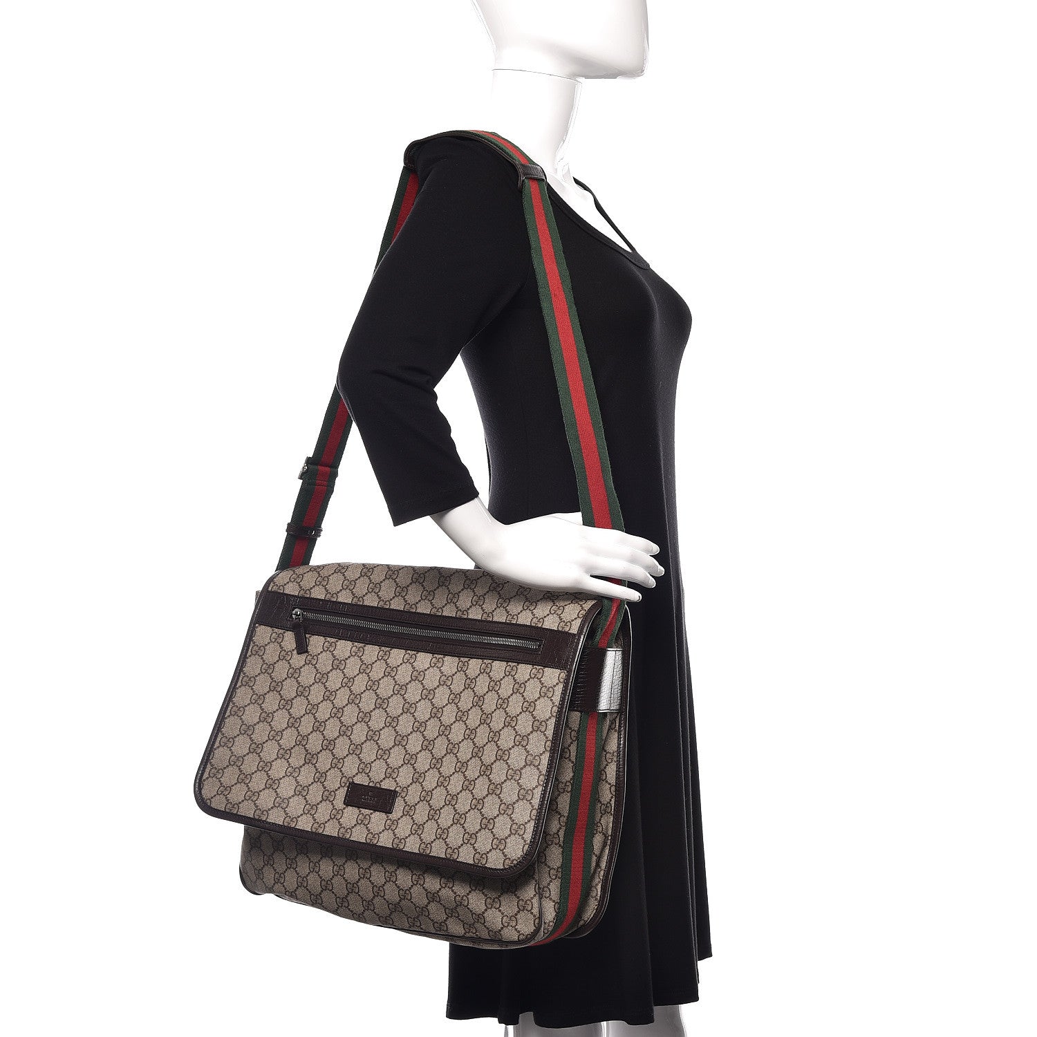 Gucci GG Plus Monogram Web Large Flap Messenger Bag Beige Dark Brown 2 of 10