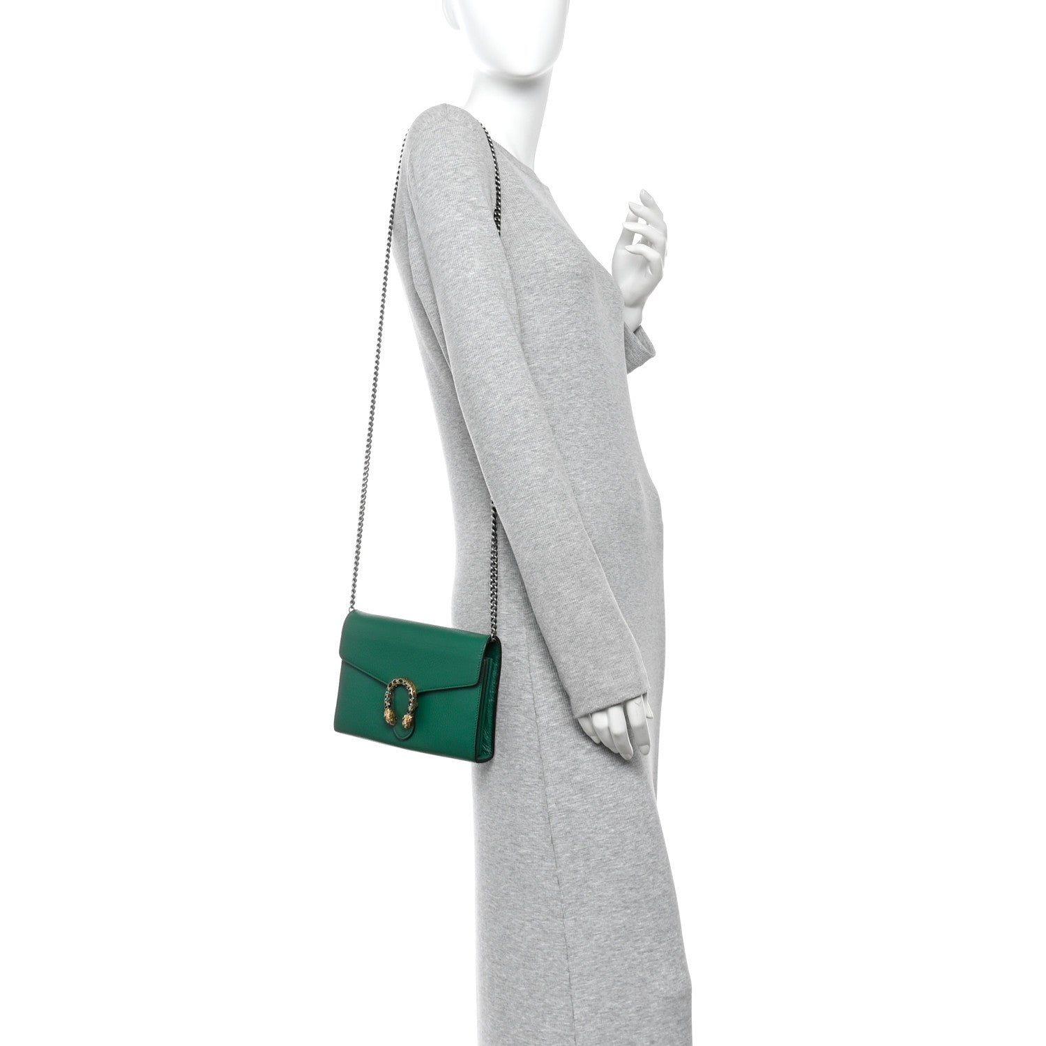 Gucci Calfskin Mini Dionysus Chain Wallet Emerald 2 of 10