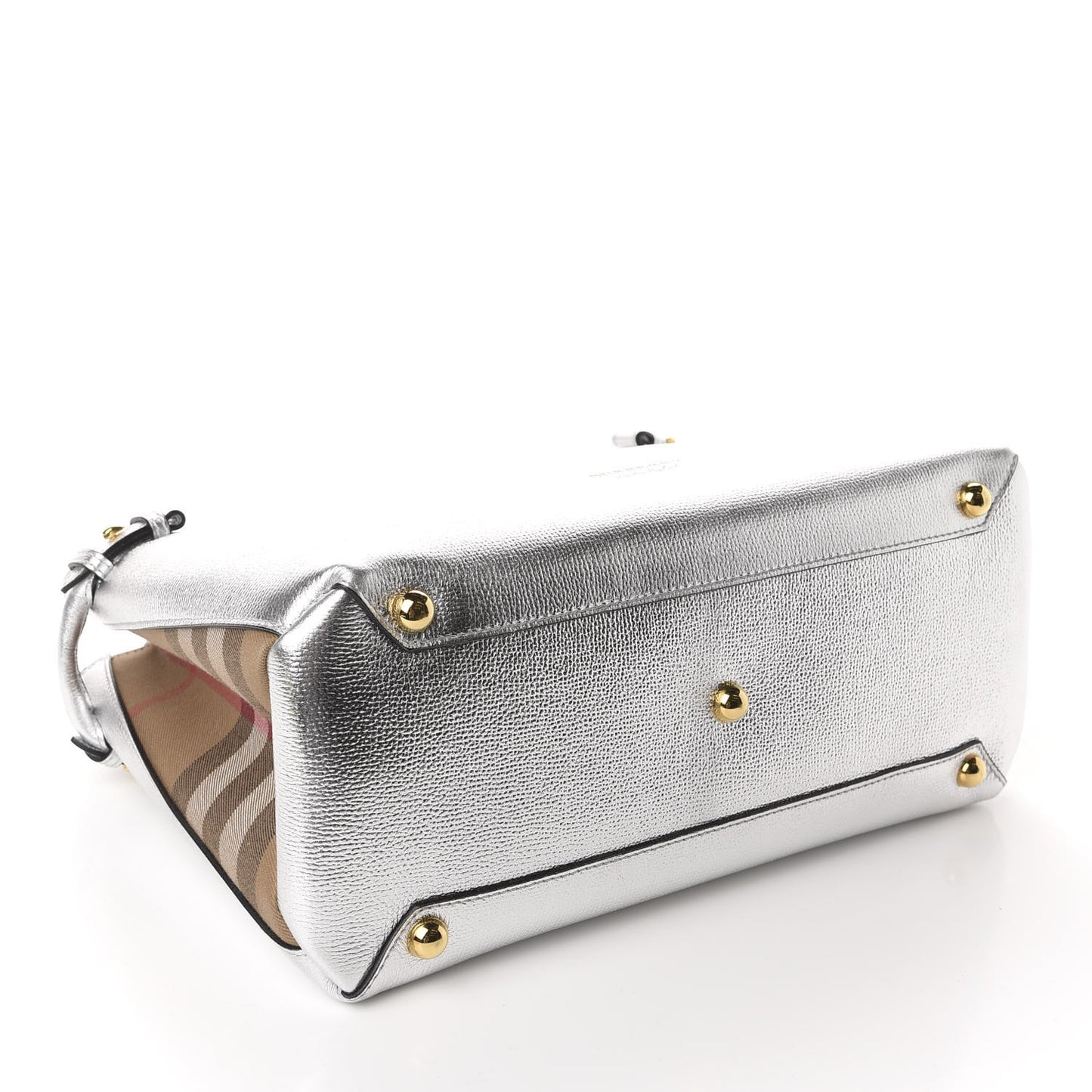 Metallic Grainy Calfskin House Check Medium Banner Tote Silver