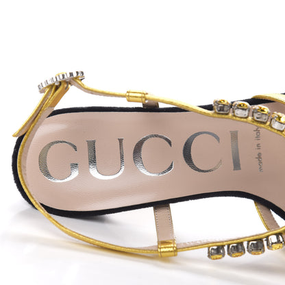 Gucci Velvet Nappa Crystal Zephyra Slingback Platform High Heel Sandals 36 Black Gold 7 of 9