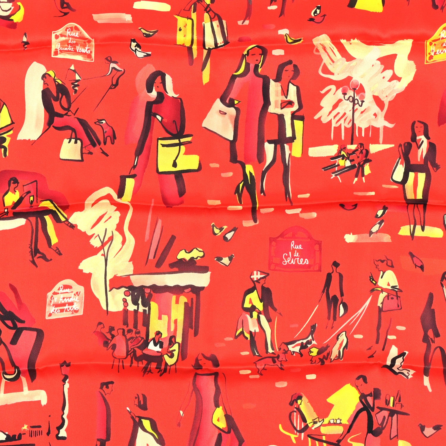 Hermes Silk Rendez Vous Rive Gauche Scarf 70 Geranium Jaune Vif Rouge 2 of 3