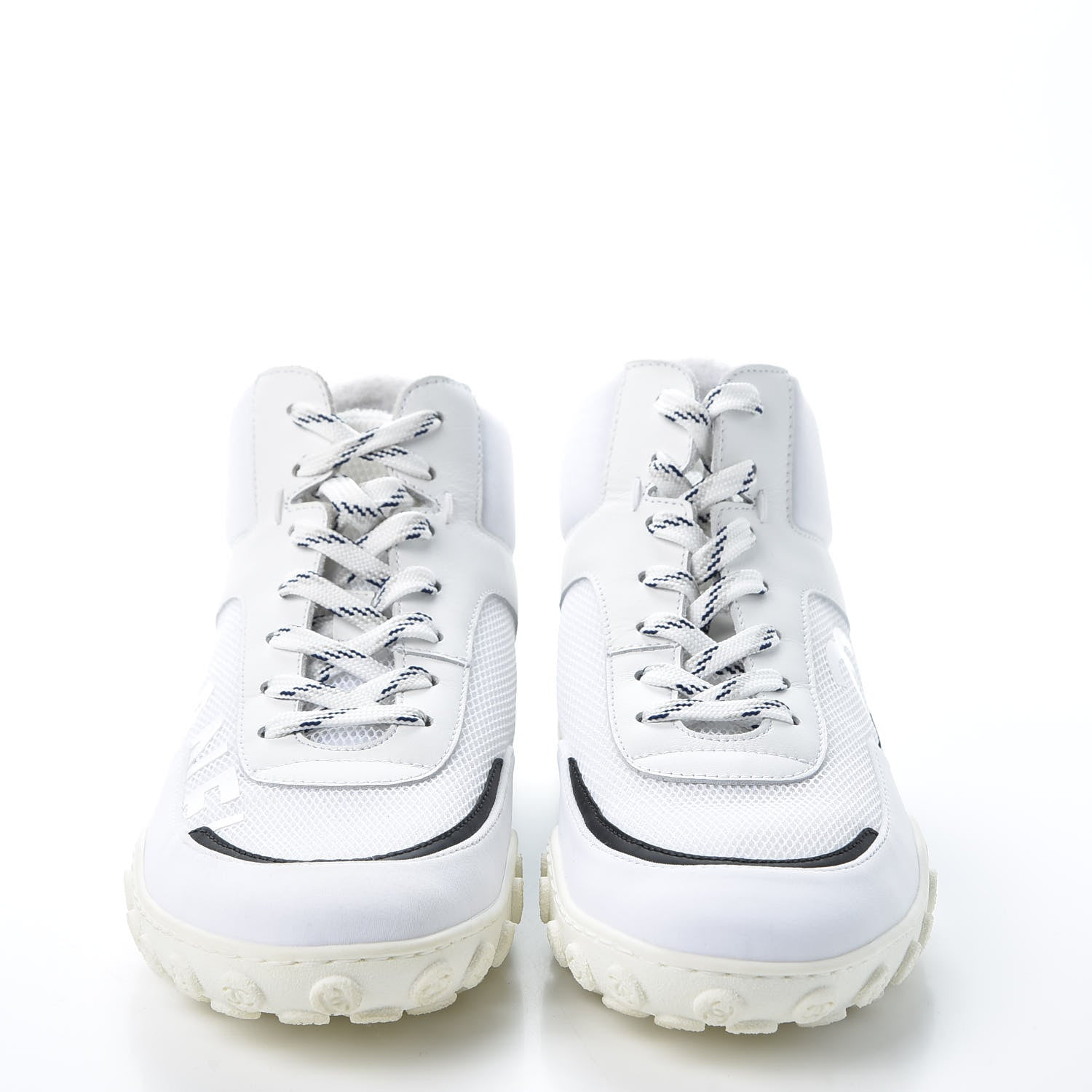 Chanel Calfskin Mesh Lycra Womens Logo High Top Sneakers 38 White 3 of 10