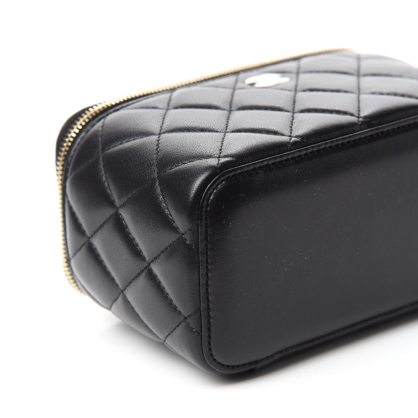 Lambskin Quilted Small Vanity Case With Chain Black