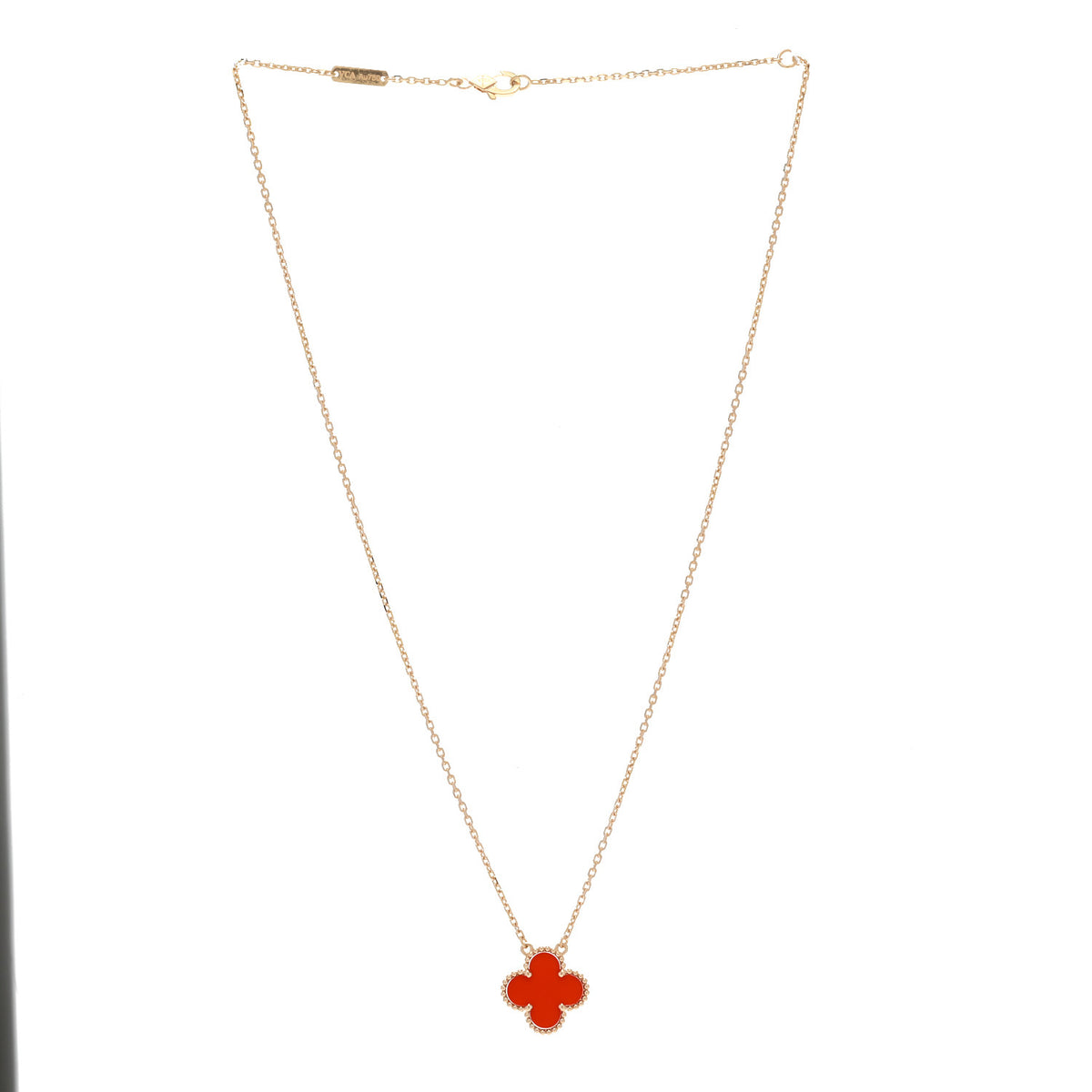 Van Cleef & Arpels 18K Yellow Gold Carnelian Vintage Alhambra Pendant Necklace 3 of 6