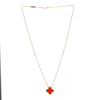 Van Cleef & Arpels 18K Yellow Gold Carnelian Vintage Alhambra Pendant Necklace 3 of 6