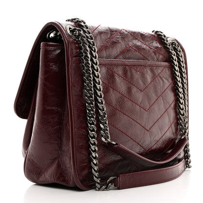 Saint Laurent Crinkled Calfskin Matelasse Monogram Medium Niki Chain Satchel Rouge Legion 2 of 10