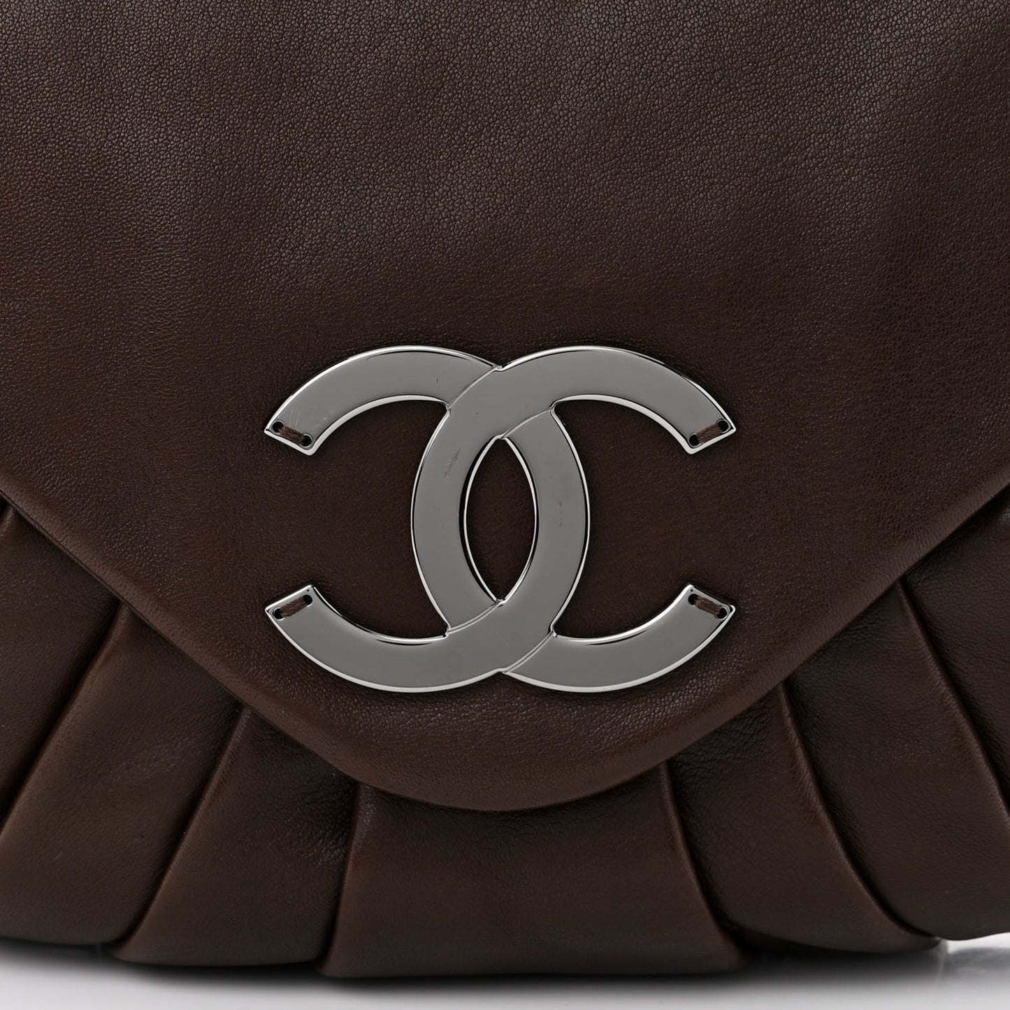 Lambskin Pleated CC Shoulder Bag Marron Fonce
