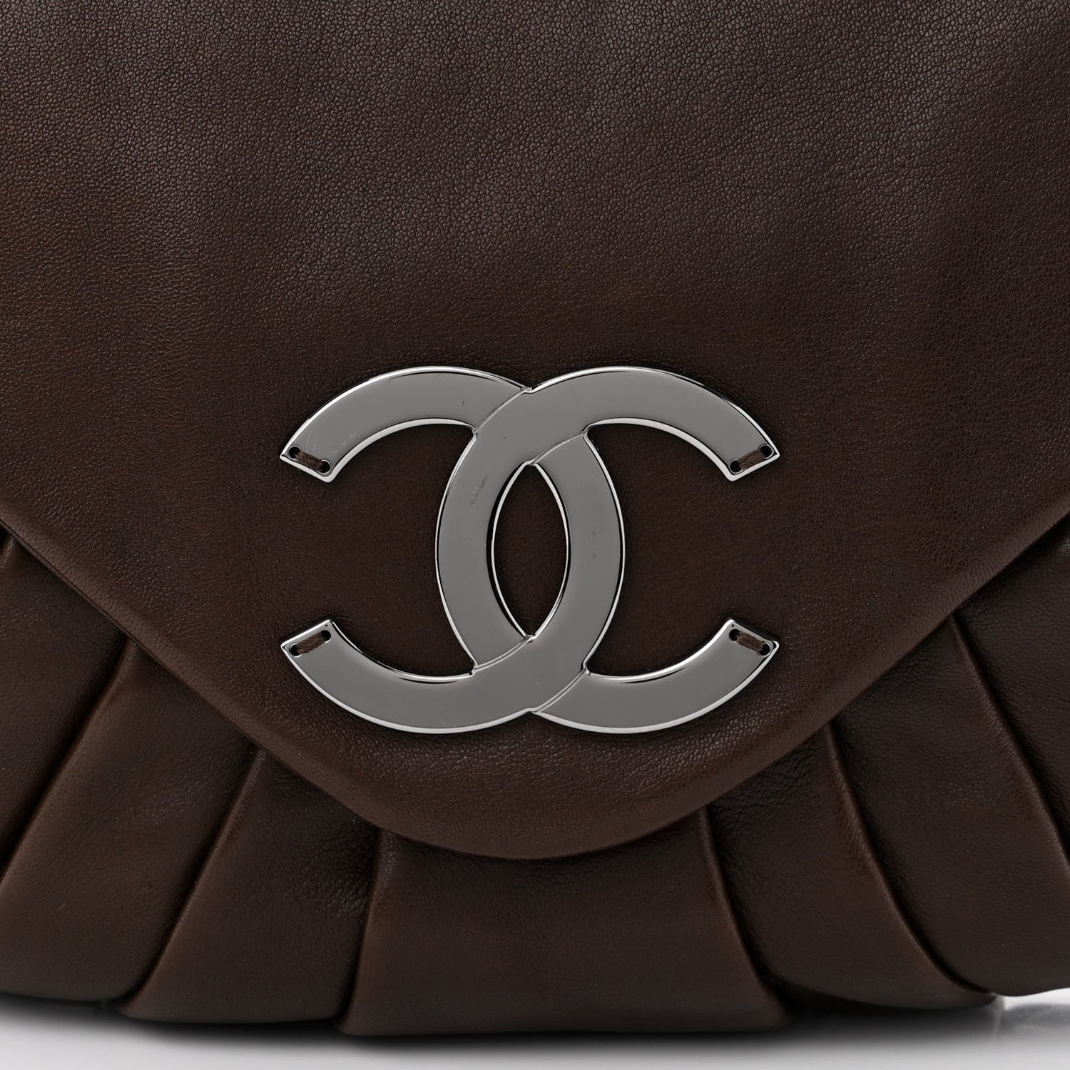 Chanel Lambskin Pleated CC Shoulder Bag Marron Fonce 8 of 10