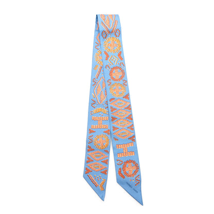 Hermes Silk Kelly En Perles Twilly Bleu Azur Orange 2 of 3