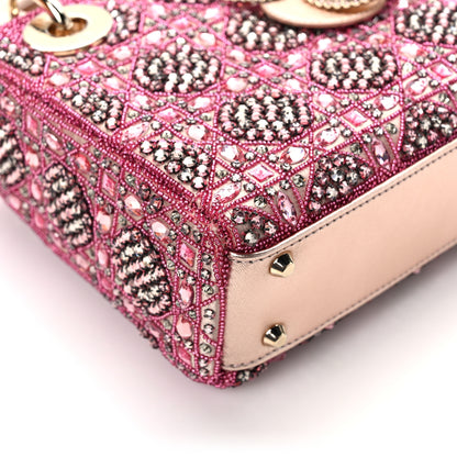 Christian Dior Metallic Calfskin Satin Celestial Bead Embroidery Cannage Mini Lady Dior Rose Des Vents 11 of 13